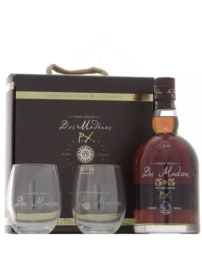 Dos Maderas PX 5+5 en coffret avec 2 verres 40°