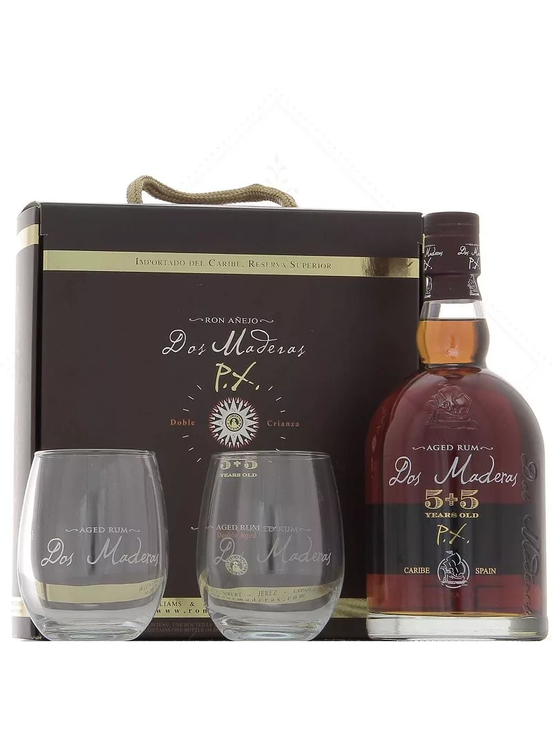 Dos Maderas PX 5+5 en coffret avec 2 verres 40°
