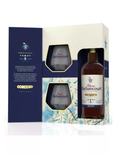 Rhum Barbancourt 5 Etoiles 8 ans 43% - Coffret 2 verres | MonWhisky.fr